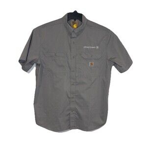 Carhartt Force Pitney Bowes Grey Mens XL Relaxed Fit Short Sleeve Button Up